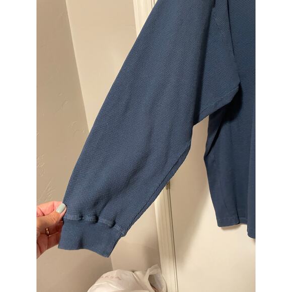 Northcrest Men's Waffle Thermal Henley Shirt Long Sleeve Blue Cotton Y2k XL - Picture 4 of 6